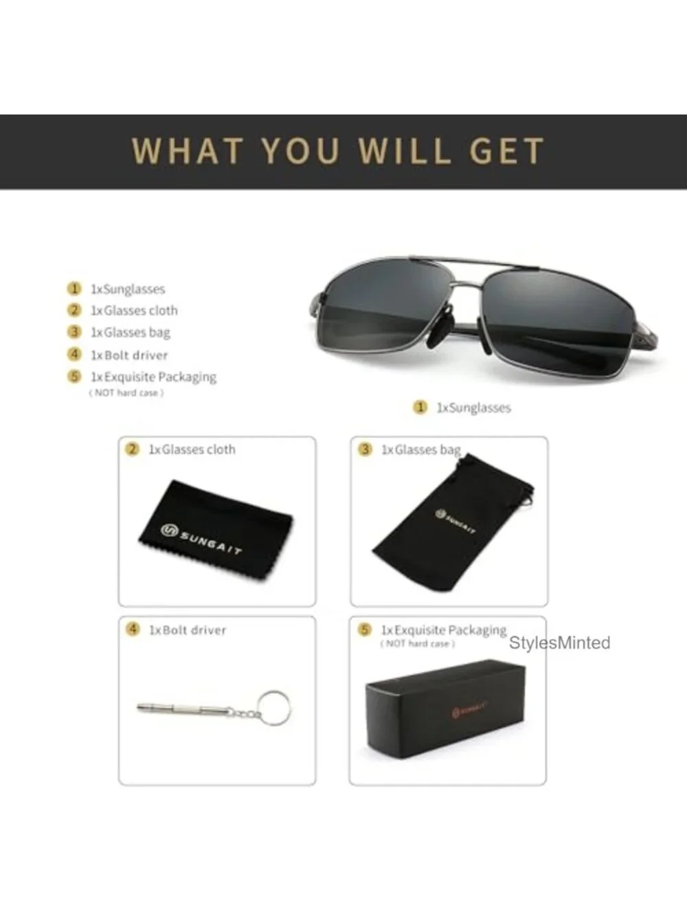Ultra Lightweight Rectangular Polarized Sunglasses UV400 Protection